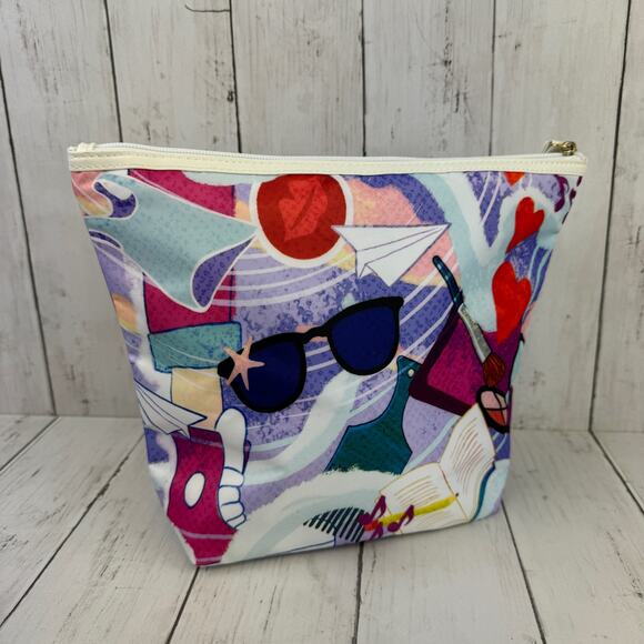 New Dove Colorful Print Sunglasses Sneakers Zip Top Cosmetic Nylon Makeup Bag - Picture 2 of 12